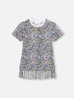 Abito Abbey da bambina con frange e stampa animalier