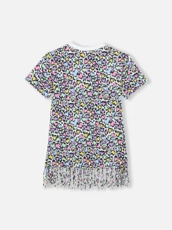 Abito Abbey da bambina con frange e stampa animalier