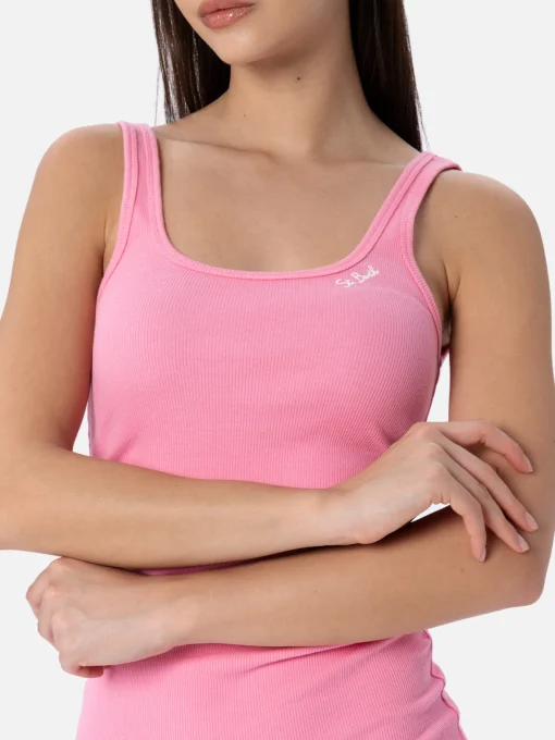 Abito canotta in jersey di cotone rosa a coste da donna Jennifer