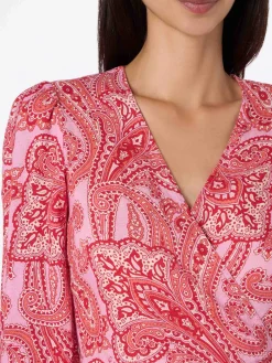 Abito corto avvolgente in lino Brilly con stampa paisley