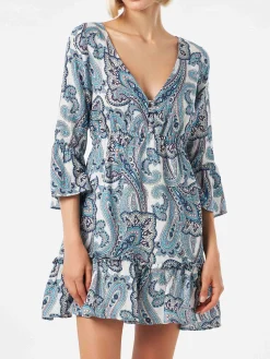 Abito corto da donna con stampa paisley