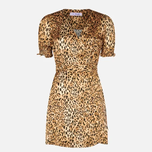 Abito corto da donna con stampa leopardata