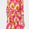 Abito corto da donna in lino con stampa ikat