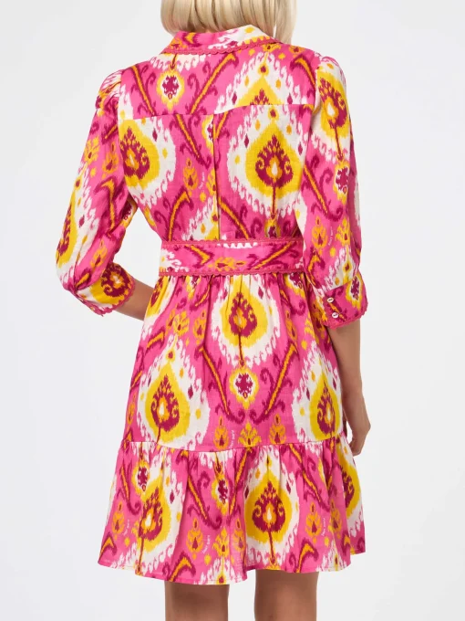 Abito corto da donna in lino con stampa ikat