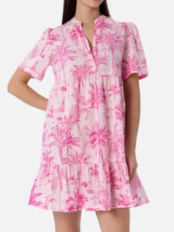 Abito corto da donna in voile di cotone Siara con stampa toile de jouy