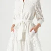Abito corto in cotone bianco con ricami