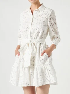 Abito corto in cotone bianco con ricami