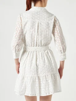 Abito corto in cotone bianco con ricami