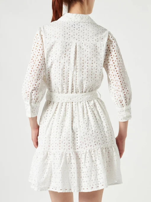 Abito corto in cotone bianco con ricami
