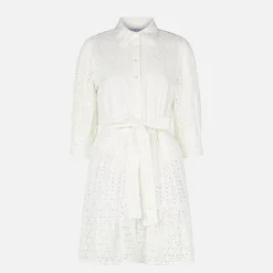 Abito corto in cotone bianco con ricami