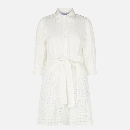 Abito corto in cotone bianco con ricami