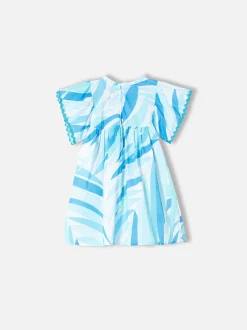 Abito da bambina con stampa palme azzurre