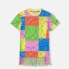 Abito da bambina in cotone con stampa bandana fluo