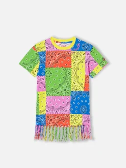 Abito da bambina in cotone con stampa bandana fluo