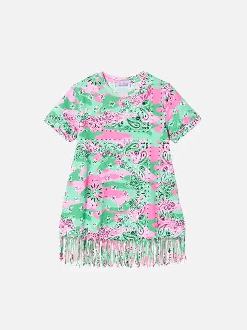 Abito da bambina in cotone mimetico con frange