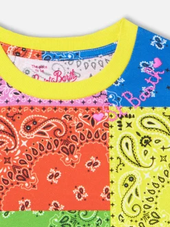 Abito da bambina in cotone con stampa bandana fluo