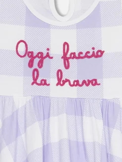 Abito da bambina in cotone Masha con stampa e ricamo "Oggi faccio la Brava"
