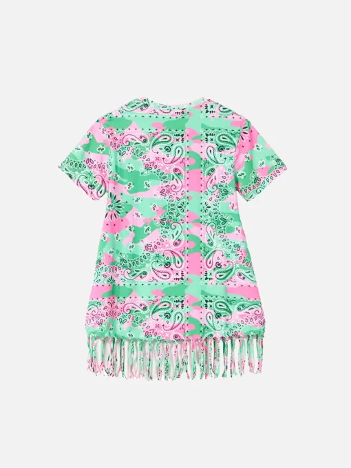 Abito da bambina in cotone mimetico con frange