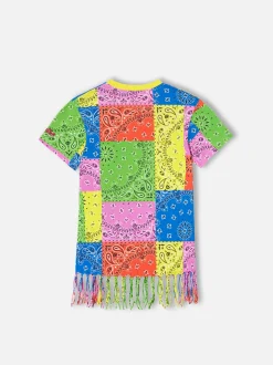 Abito da bambina in cotone con stampa bandana fluo