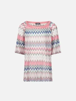 Abito da bambina in maglia rosa fantasia chevron
