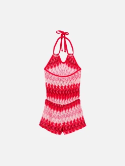 Abito da bambina in maglia fantasia chevron