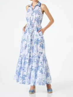 Abito da donna allacciato al collo con stampa toile de jouy