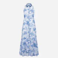 Abito da donna allacciato al collo con stampa toile de jouy