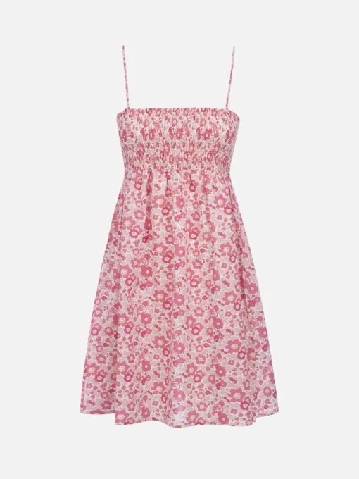 Abito da donna Betsy in cotone Hawa con ricamo punto smock | REALIZZATO CON TESSUTO LIBERTY