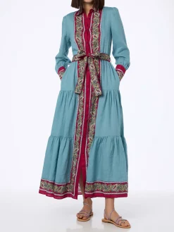 Abito da donna in lino azzurro chiaro Jensen con stampa piazzata paisley