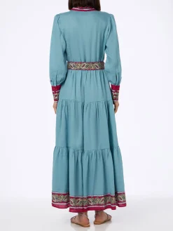 Abito da donna in lino azzurro chiaro Jensen con stampa piazzata paisley