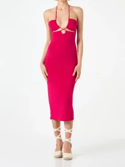 Abito fucsia con taglio longuette