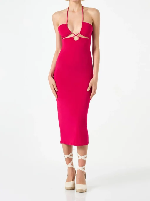 Abito fucsia con taglio longuette