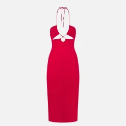 Abito fucsia con taglio longuette