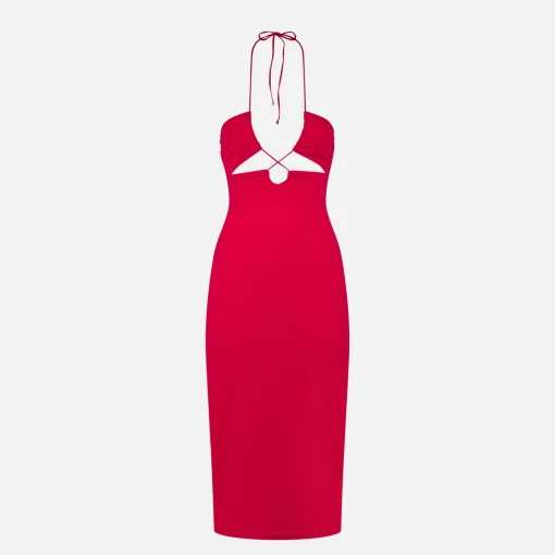 Abito fucsia con taglio longuette