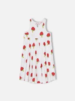 Abito in cotone da bambina Masha con stampa ghiacciolo alla fragola