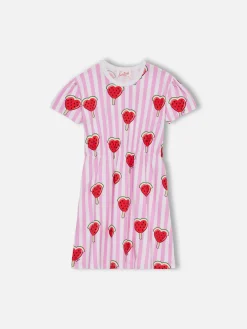 Abito in jersey di cotone da bambina Leila con stampa a cuore di anguria