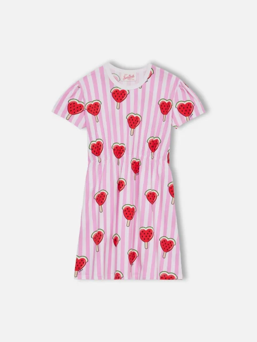Abito in jersey di cotone da bambina Leila con stampa a cuore di anguria