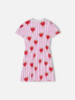 Abito in jersey di cotone da bambina Leila con stampa a cuore di anguria