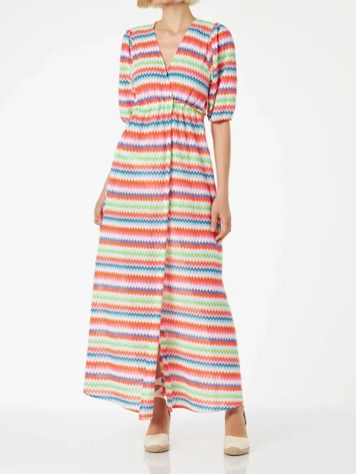 Abito lungo da spiaggia in maglia chevron