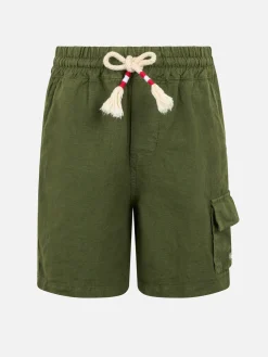 Bermuda da bambino in lino verde militare Marsiglia Jr