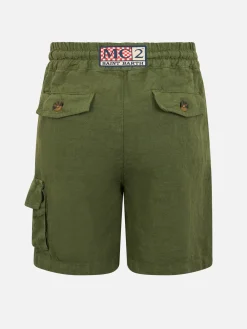 Bermuda da bambino in lino verde militare Marsiglia Jr