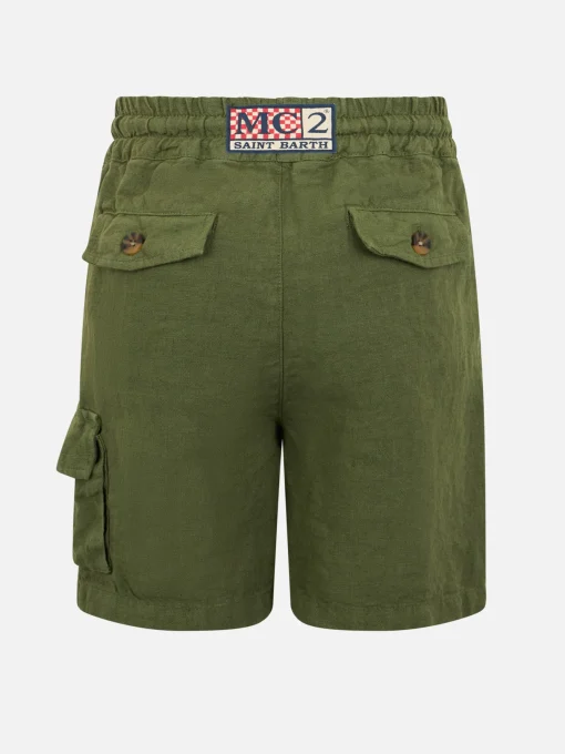 Bermuda da bambino in lino verde militare Marsiglia Jr