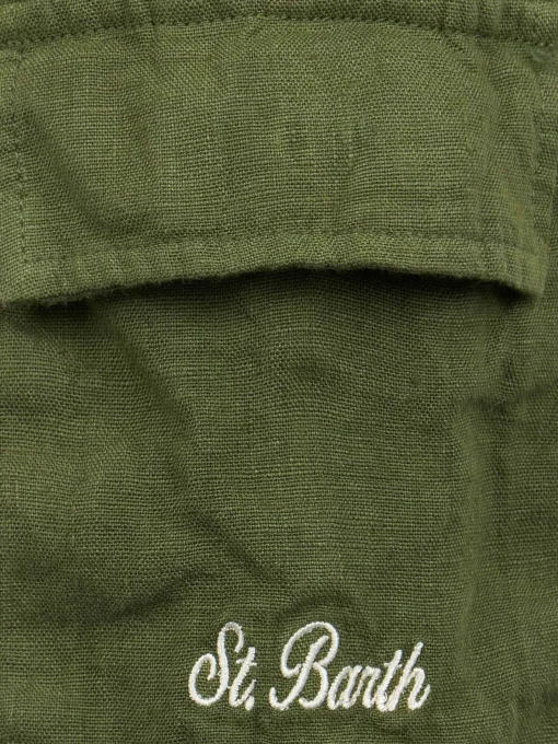 Bermuda da bambino in lino verde militare Marsiglia Jr