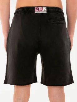 Bermuda da uomo in cotone nero effetto sbiadito