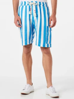 Bermuda da uomo in lino a righe bianche e bluette