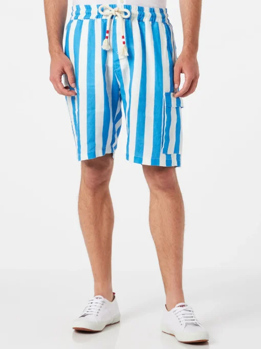 Bermuda da uomo in lino a righe bianche e bluette