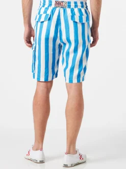 Bermuda da uomo in lino a righe bianche e bluette