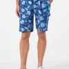 Bermuda da uomo in lino blu con stampa fiori