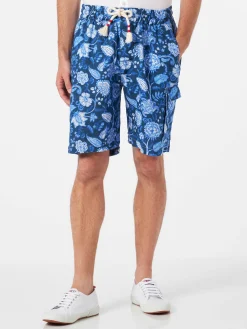 Bermuda da uomo in lino blu con stampa fiori