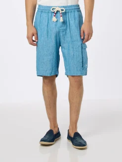 Bermuda da uomo in lino blu denim Marsiglia